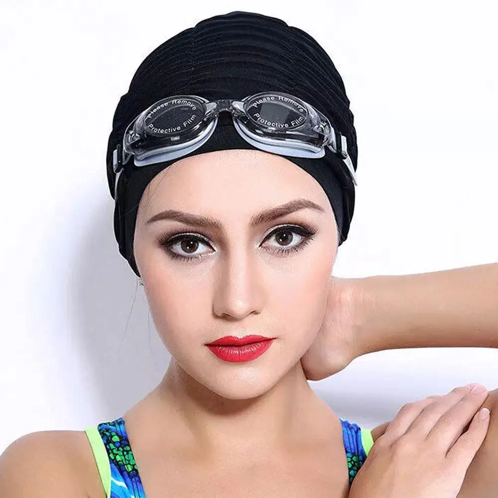 Swimming Hat Women Unisex Girls Long Hair Bathing Cap Swimming Cap Stretch Drape Free Size Swim Pool Sport Elastic Nylon Turban