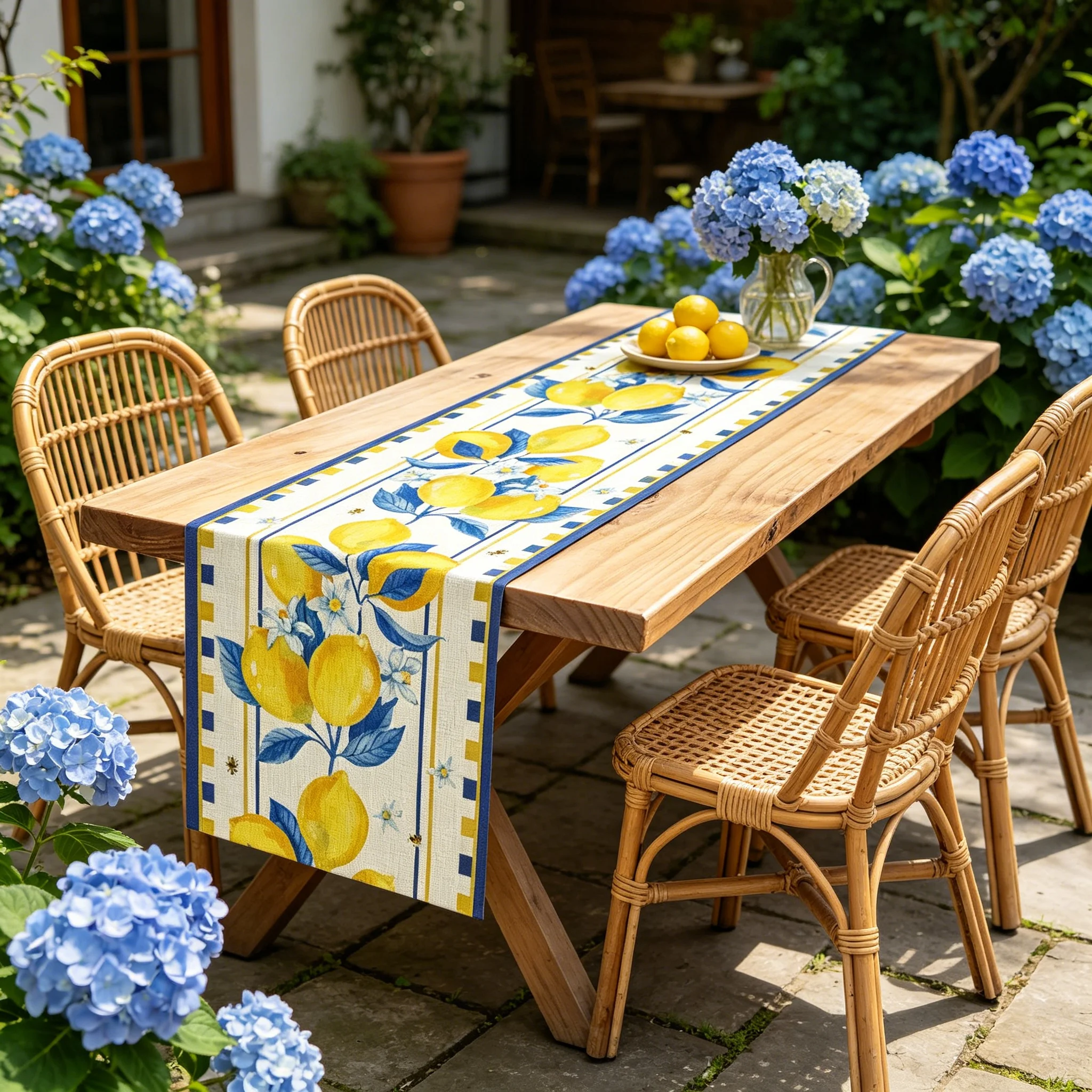 1pc Summer Lemon and Bee Print Table Runner Ideal for Dining Table Sideboard Cabinet and Living Room Home Decor
