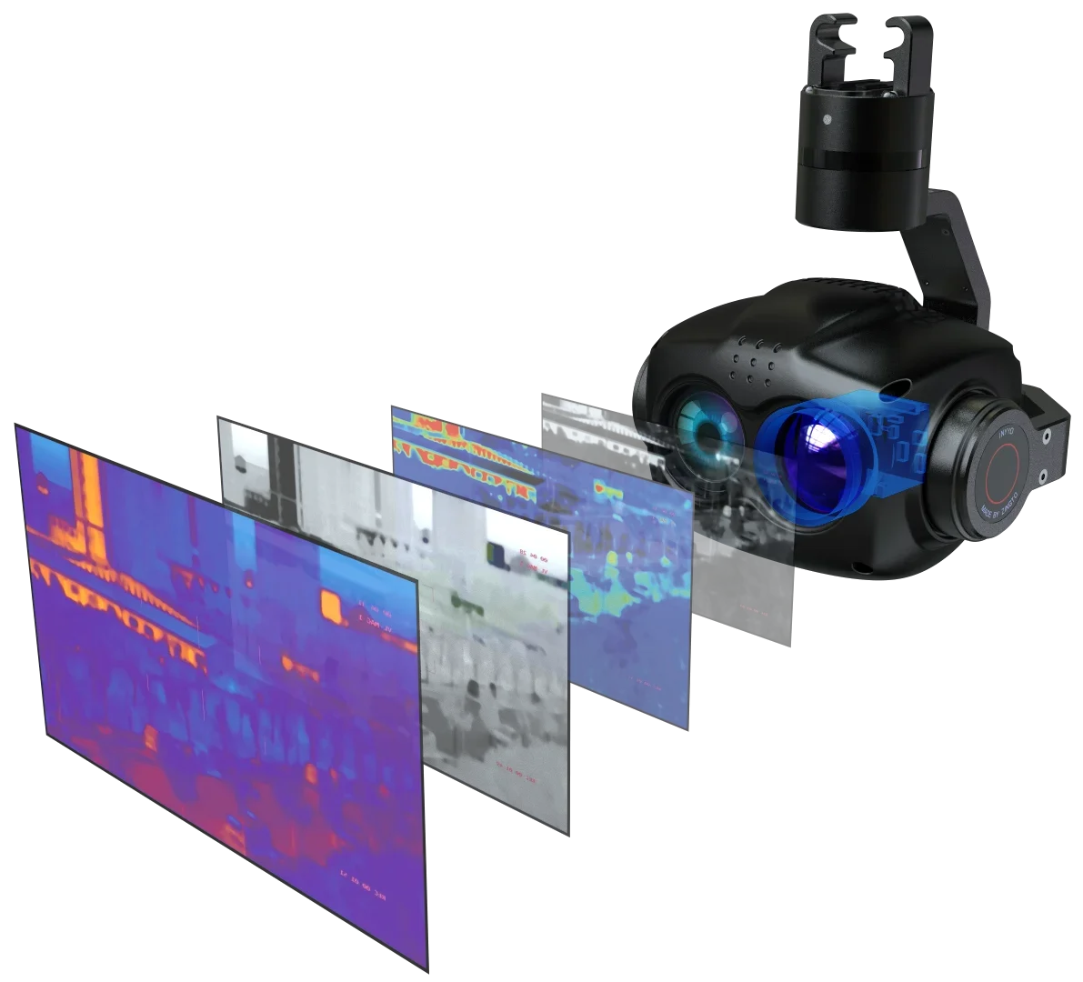 كاميرا حرارية ذات مستشعر مزدوج 10X تكبير بصري لقياس درجة الحرارة Micro Gimbal U-AV