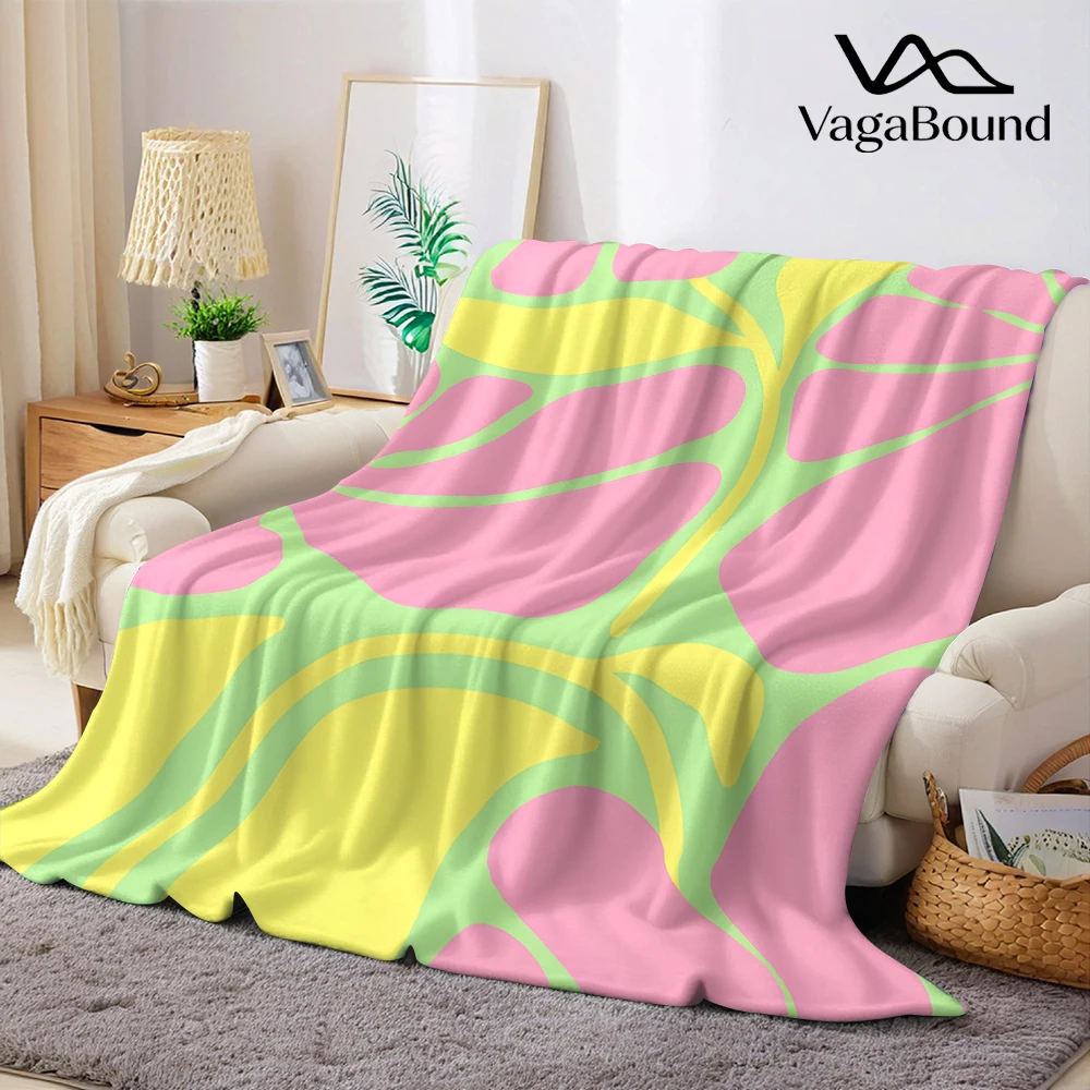 Green Pink Yellow Floral Flannel Blanket Soft Cozy Throw Blanket for Bed Sofa Couch Fuzzy Plush Bed Cover