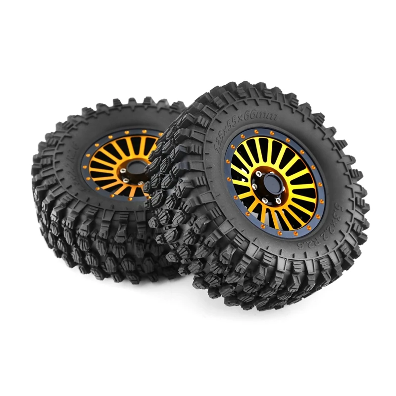 4Pcs 135Mm 2.6 Inch Metal Beadlock Wheel Rim Rubber Tire Set For 1/8 1/10 RC Crawler Car Axial SCX10 Wraith RR10 Capra