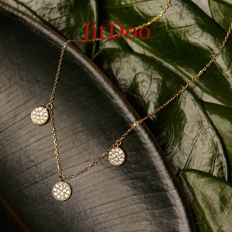 

JitDoo S925 Silver Zircon Round Pendant Necklace with Minimalist Instagram Fashion Plating 18k Gold for Color Protection Gift