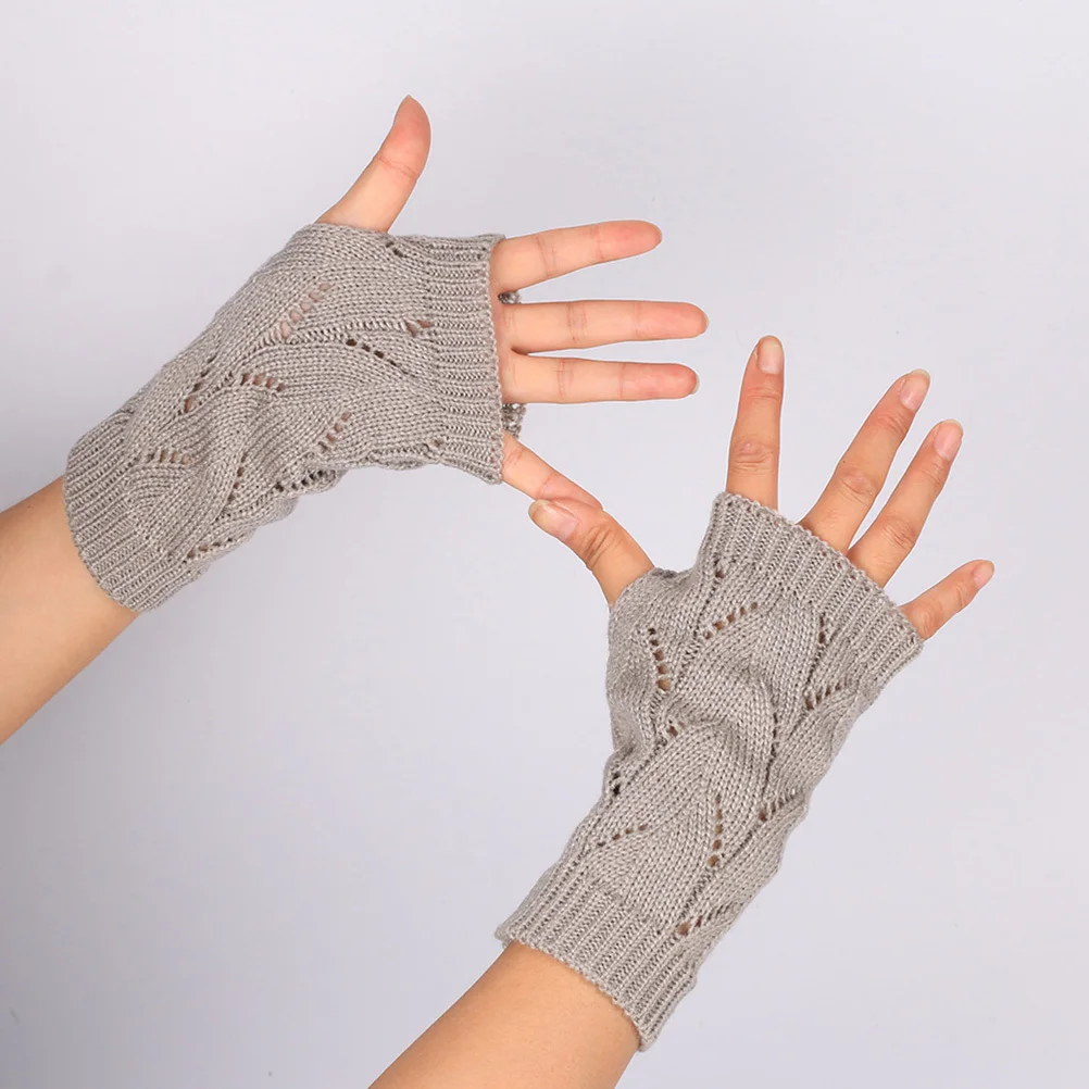 محبوك أكمام أذرع تبريد رمادي فاتح الشتاء أصابع للنساء الدافئة طويلة الأكمام يغطي مدفئات للذراع قفازات محبوكة شتاء طويل