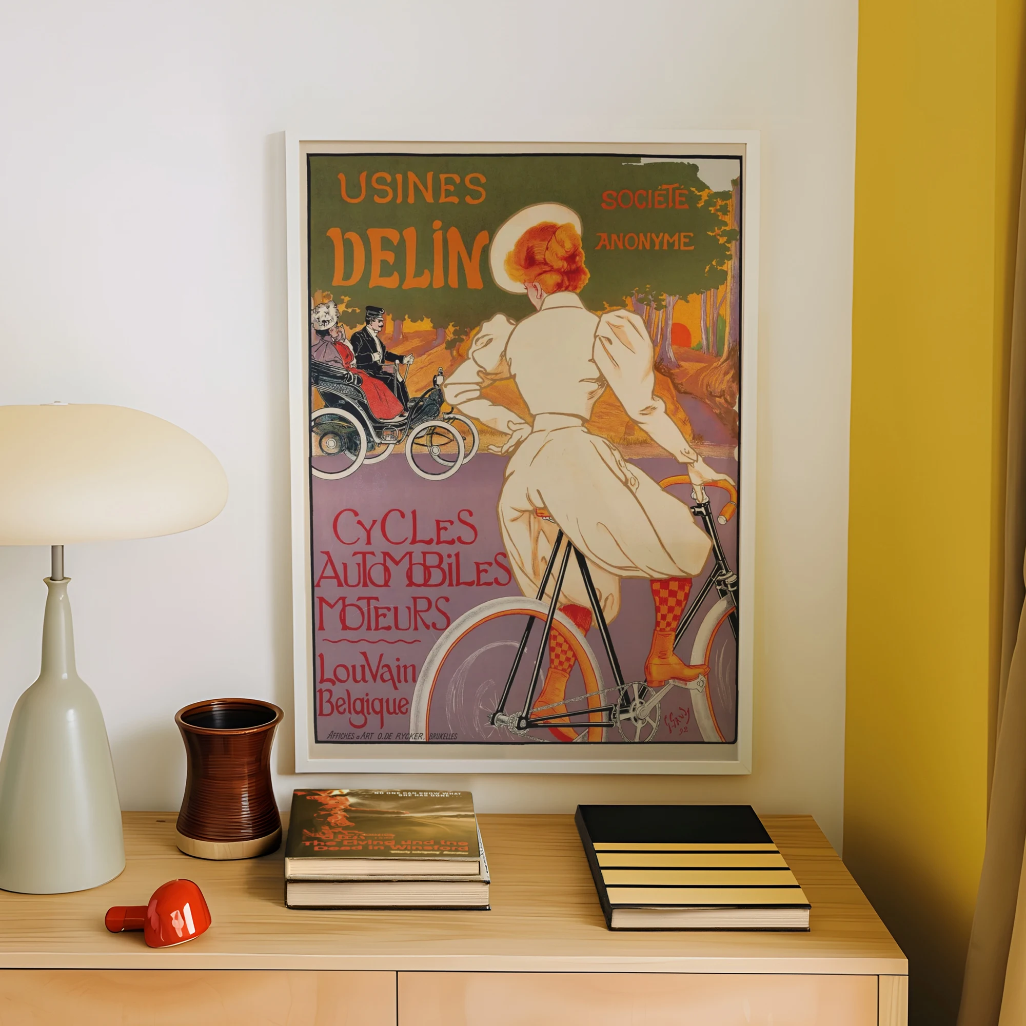 レトロヴィンテージ自転車と自動車の広告ウォールアートプリント - Home Decor Retro のレビューと価格