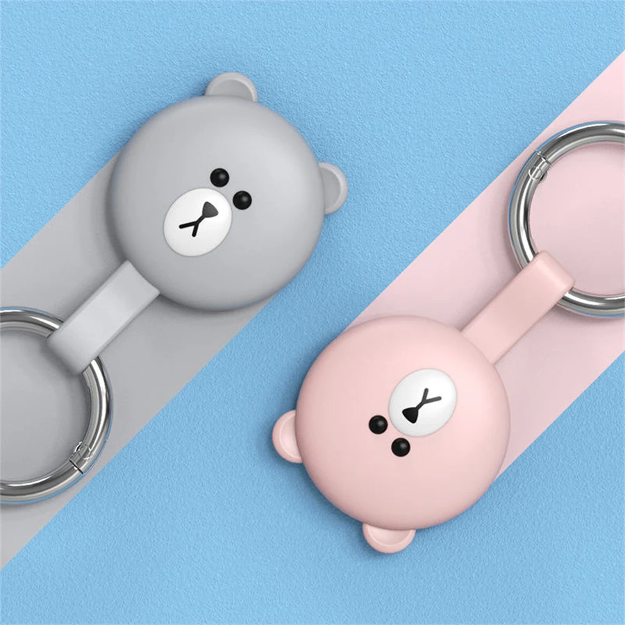 Cute Bear Print Silicone Case Keychain Protective for Airtag Tracker Locator Device Anti-lost For airtag air tag Case llavero