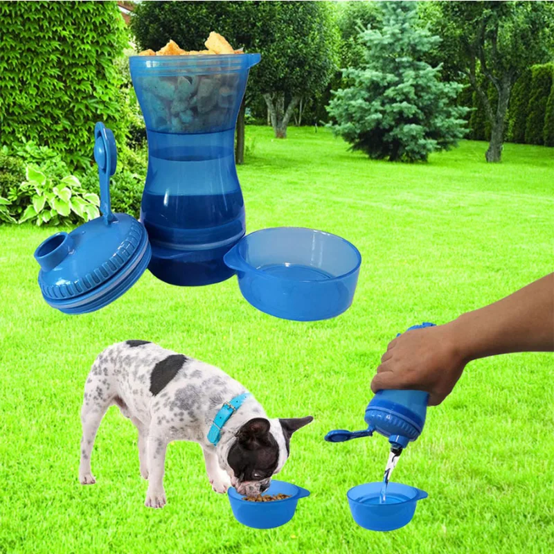 

2 In 1 Dog Water Bottle Drinking Bowl for Small Medium Dogs Portable Food Container Outdoor Travel Pet Water Dispenser Feeder