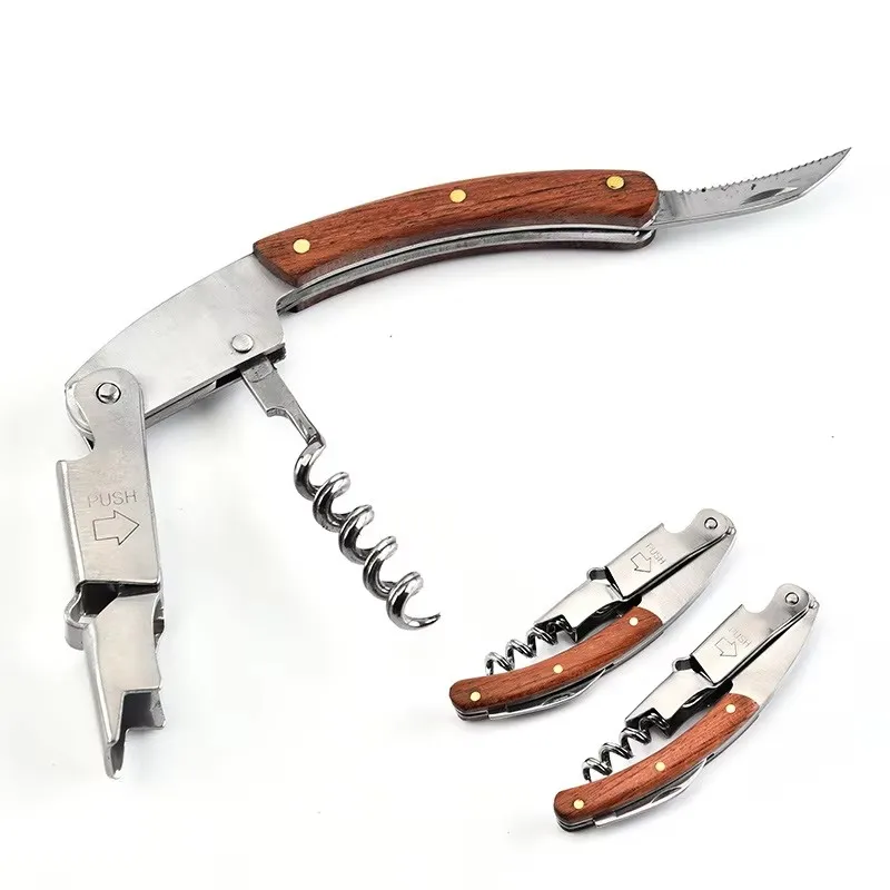 50Pcs Multifunction Wine Opener With PU Leather Bag Stainless Steel Corkscrew Portable Bottle Opener Folding Knife Kitchen Tool