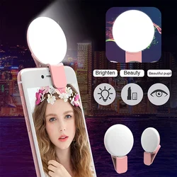 Mini anillo de luz Selfie portátil, luz de relleno con Clip, recargable por USB, funciona con batería, luz LED de relleno para teléfono móvil