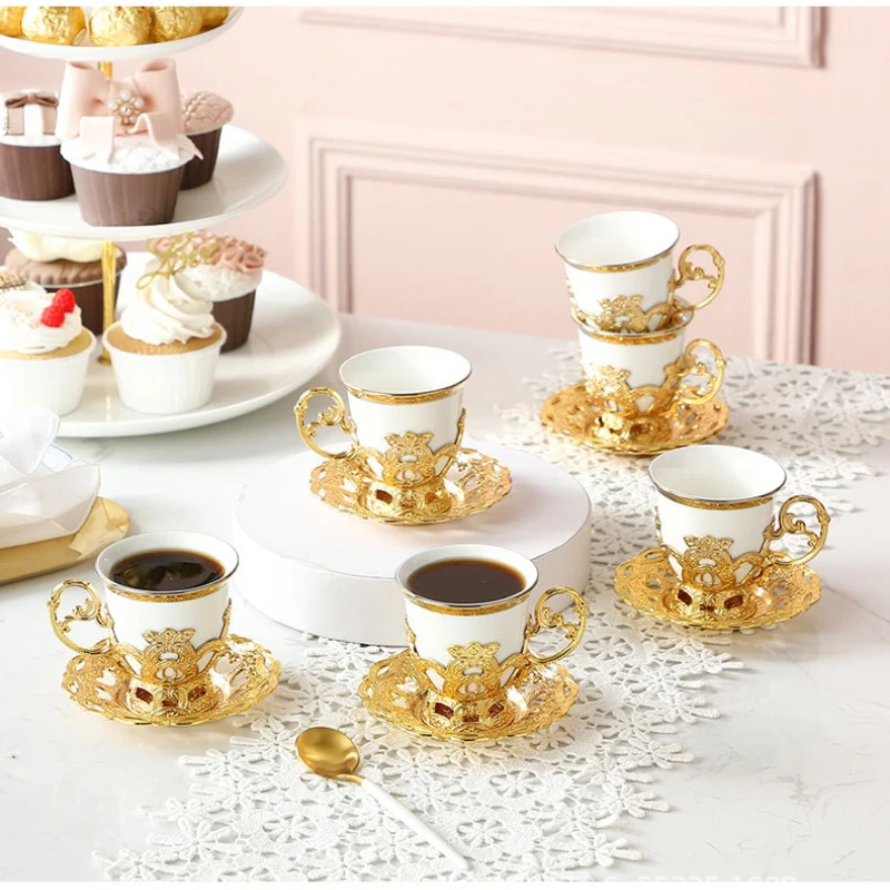 Low Cup European Style Gold Rim Set Cup Six Cups Six Plated Coffee Cup Set Gift Box