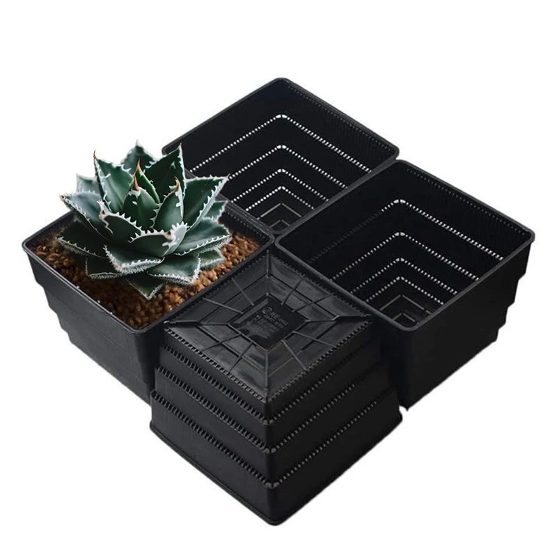 Комплект из 6 квадратных горшков для суккулентов — воздушно-пригорящие пластиковые горшки для кактусов, литопов, агавов, дренажных контейнеров для цветов разных размеров