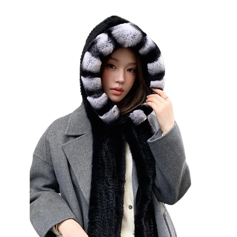 Фото Роскошная шапка из меха норки с интегрированным шарфом и защитой для лица, универсальная теплая шапка для женщин