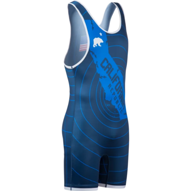 California BLue Wrestling Singlet Classic American Flag Design Men Power Lift Weightlifting PowerLifting Wrestling Uniform