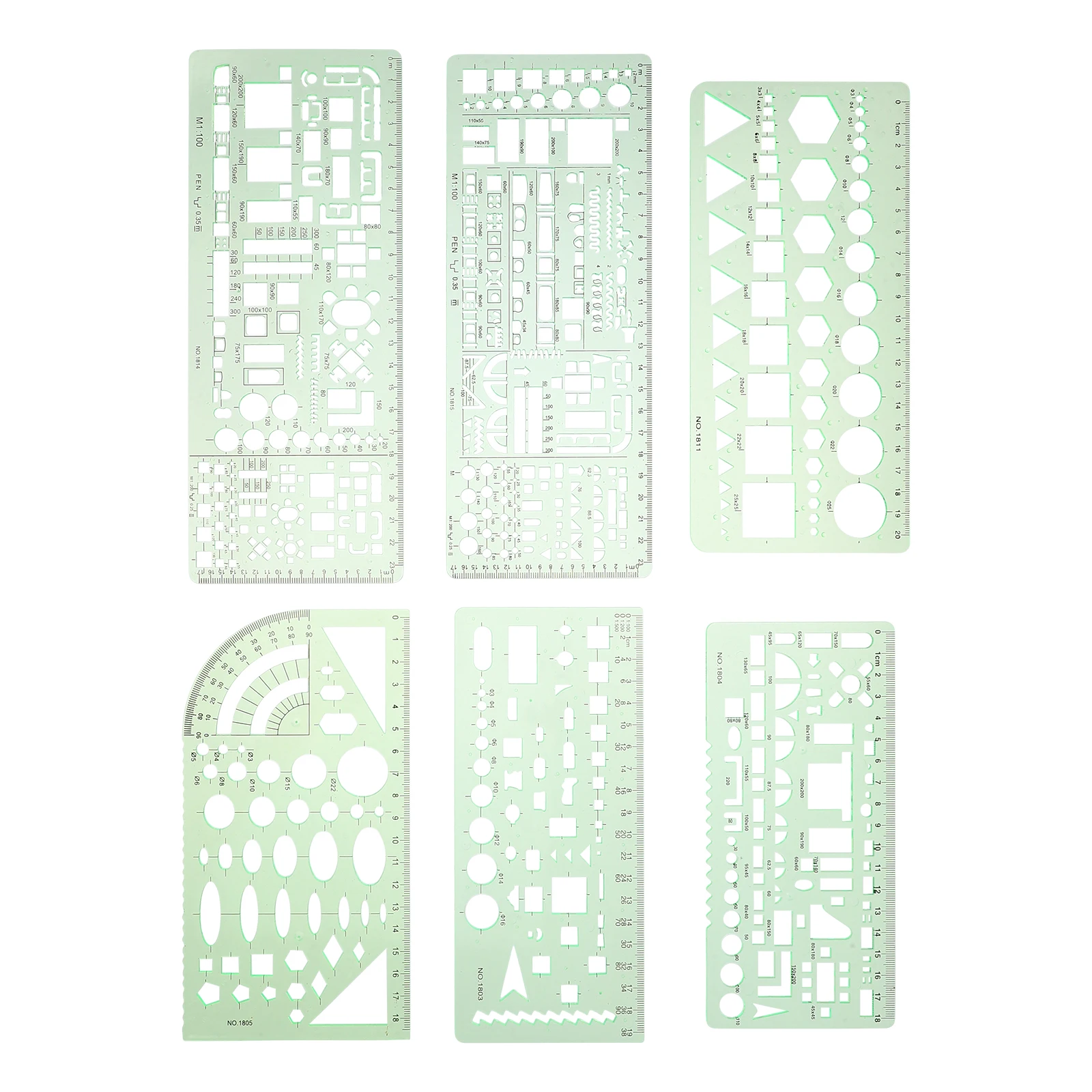 

1 set Building Formwork Geometric Drawing Templates Plastic Rulers Transparent Green Stencils for Architecture Drafting