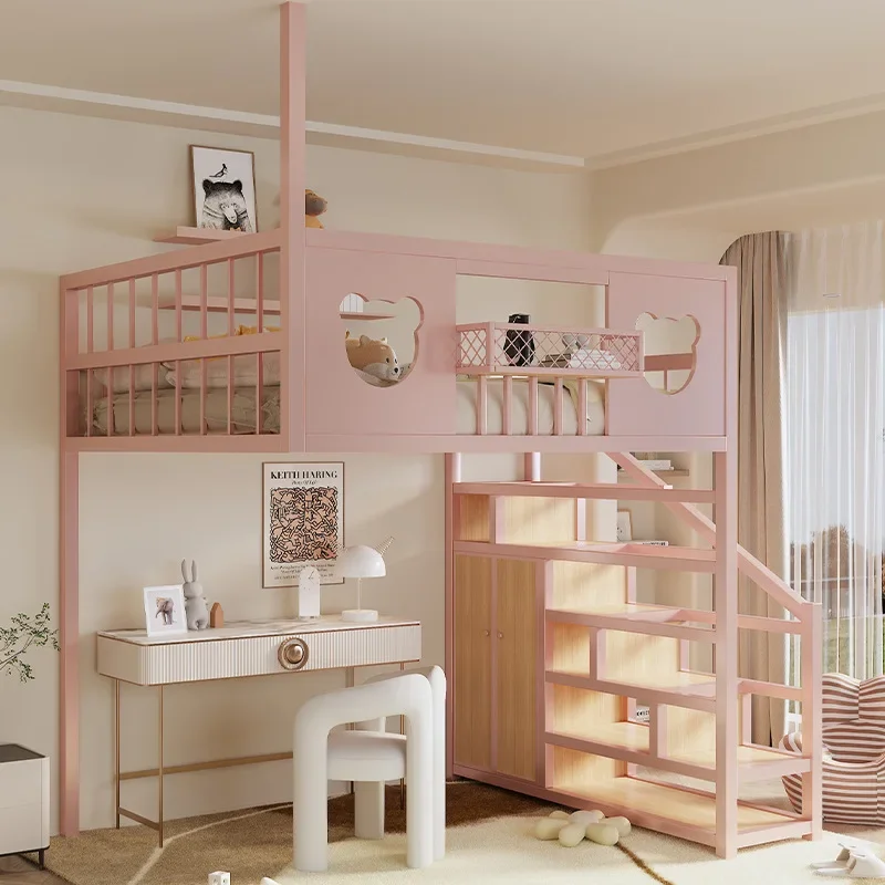 Wrought iron elevated bed space saving household second floor suspended bed loft bed