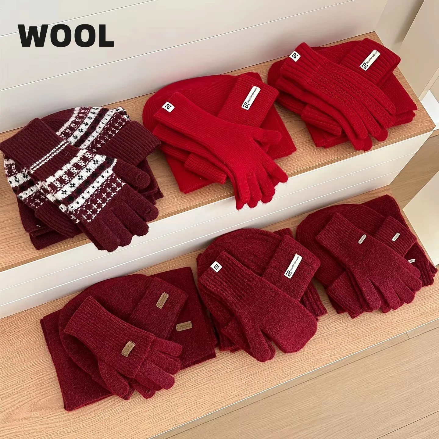 3 шт./компл., вязаный шарф-кольцо, женская шерстяная шапка, шарф, перчатки, однотонная кепка, дизайн, мягкий кашемировый воротник из пашмины, Рождество, Новый год