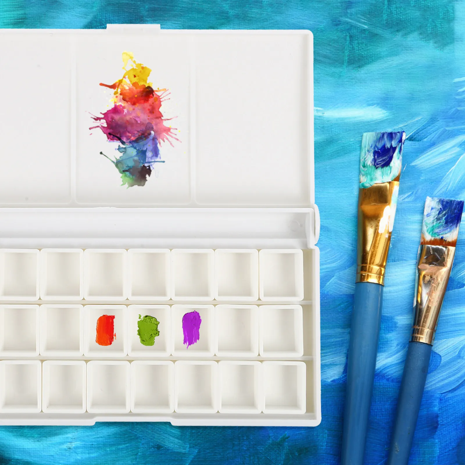 Watercolor Paint Box Plastic Empty Watercolor Case with Fine Texture for Art Students Painters DIY Color Mixing Palette Painting