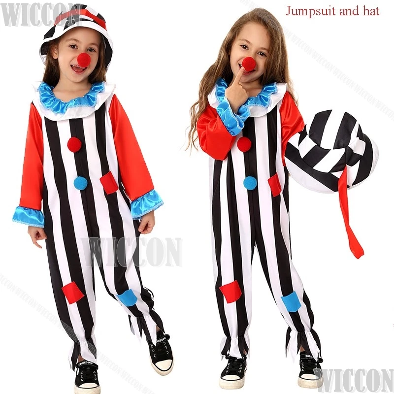 2024 New Christmas New year Carnival Kid Children Jumpsuit Red Striped Clown Cosplay Suit Unisex Performance Costume Customized