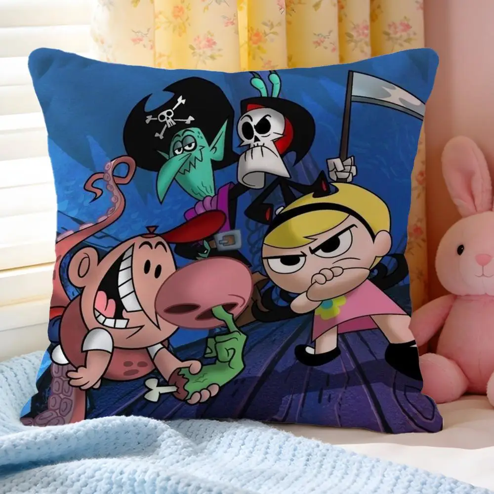 Cushion Cover Short Plush Throw Pillow Soft Washable Sofa Bed Office Cushion B-Billy & Mandy's Adventure Anime