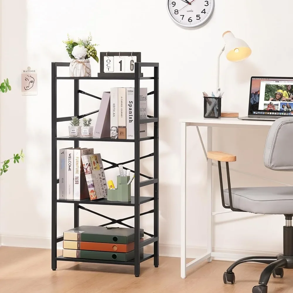 

4 Tier Bookshelves - Small Bookshelves Industrial Bookshelves, Narrow Bookshelves Book Storage Organizer for CD/Movies/Books