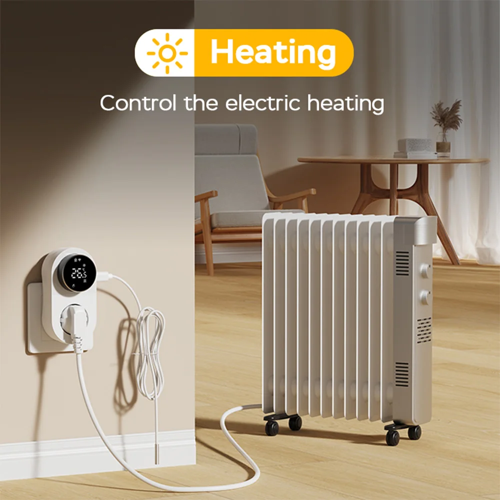 Minco Heat New Knob EU Socket Thermostat 95-240V AC, 50-60Hz 16A with Temperature Sensor Programmable Voice Control