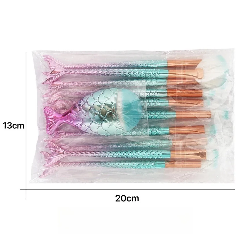 Juego de brochas de maquillaje de 11 Uds., Kit de brochas de ojos de sirena a la moda, resaltador de colorete, máscara de ojos, juego de brochas de maquillaje de sirena