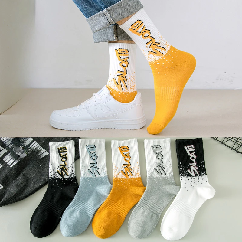 

5 Pairs Sports Socks for Men Women Middle Tube Cotton Socks for Teenagers Mix Color Unsex Stockings Streetwear Hosiery