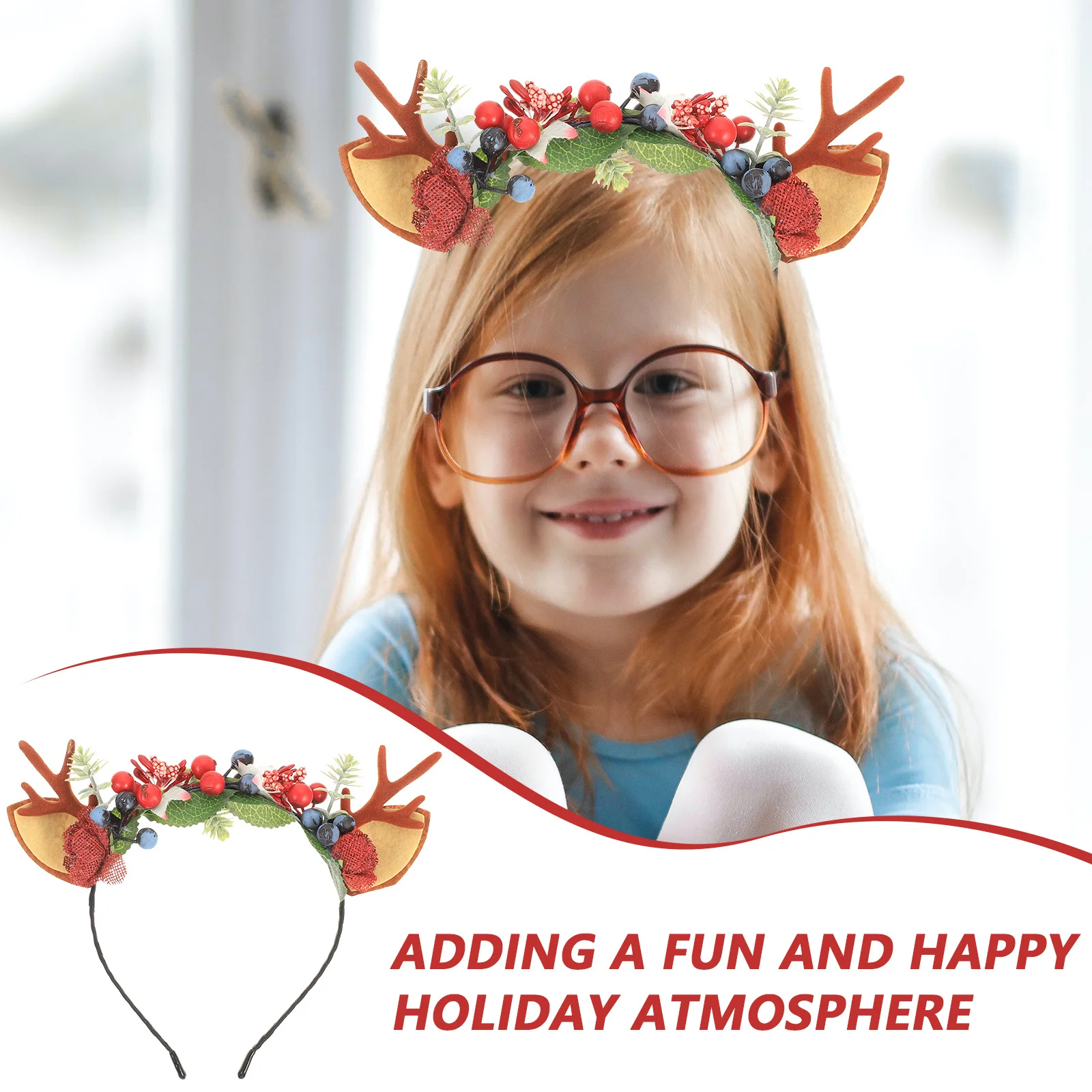 

Christmas Antler Headband Red Xmas Party Hair Hoops For Women Holiday Costume Decor Lightweight Deer Horn Hair