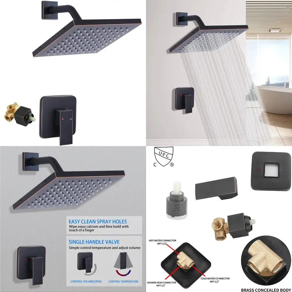 طقم حواف دش أحادي الوظيفة مع صمام خشن، لمسة نهائية برونزية مطلية بالزيت، مجموعة رأس دش الأمطار للحمام #1