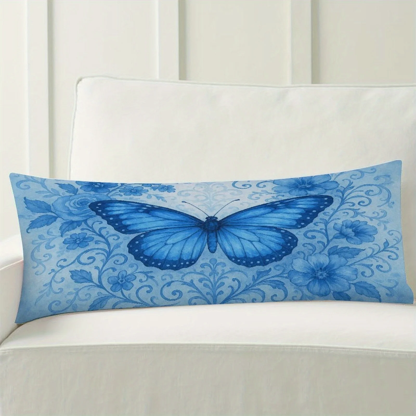 1pc Large Plush Zippered Cushion Cover Suitable for Queen/King Size Beds, Soft Butterfly Floral Pillow Case with Zipper Closure,