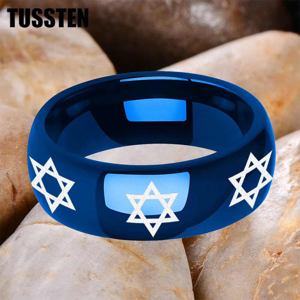 

TUSSTEN 6/8MM Tungsten Ring Couple Ring Laser Carving Judaism Star of David Logo Dome Polishing Comfortable Fit