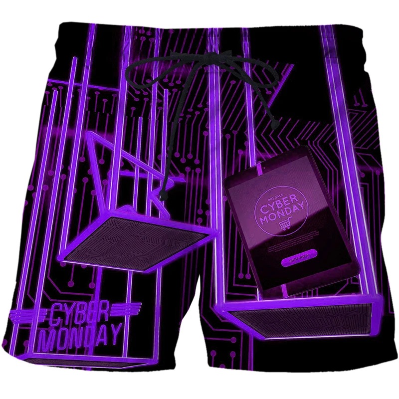 2022 Punk Style AI technology pattern Men's Beach Shorts Fitness Quick-drying Swimsuit Street Fun 3D Shorts Factory Direct Sales