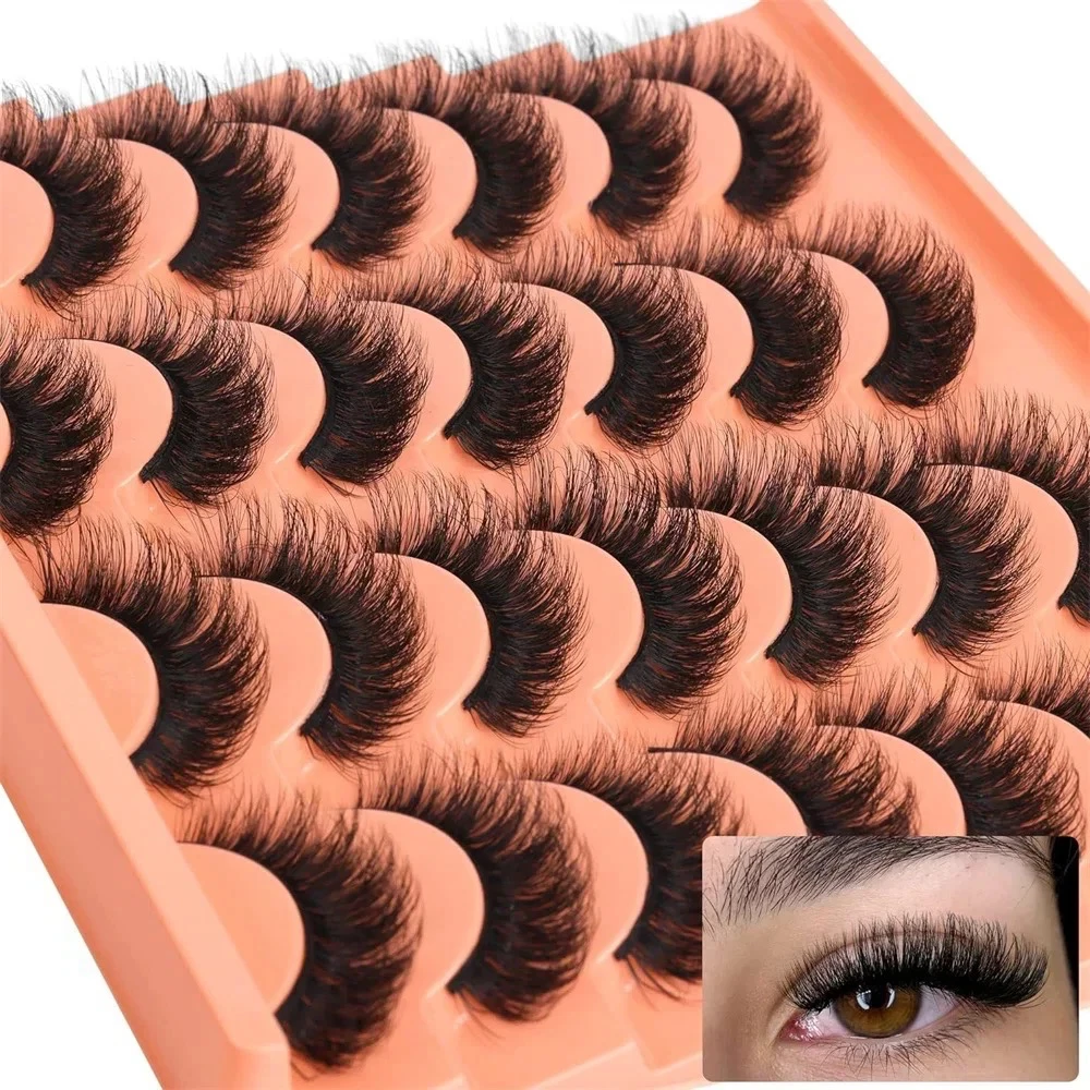 14 Paar D-Curl Künstliche Wimpern Russisches Volumen-Streifenwimpern Natürlich Flauschige Dicke Falsche Wimpern für Tägliches Party-Make-up