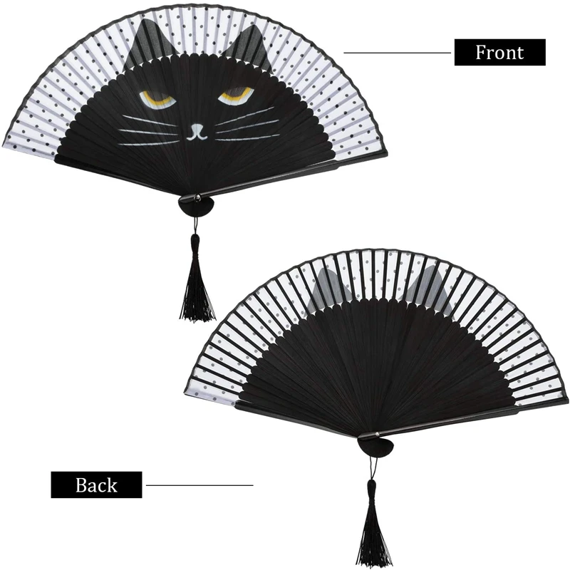 8 Uds ventilador plegable de mano ventilador plegable de gato ventilador de gato de dibujos animados ventilador de gato de fiesta con bolsa de tienda para decoración del hogar de baile de boda