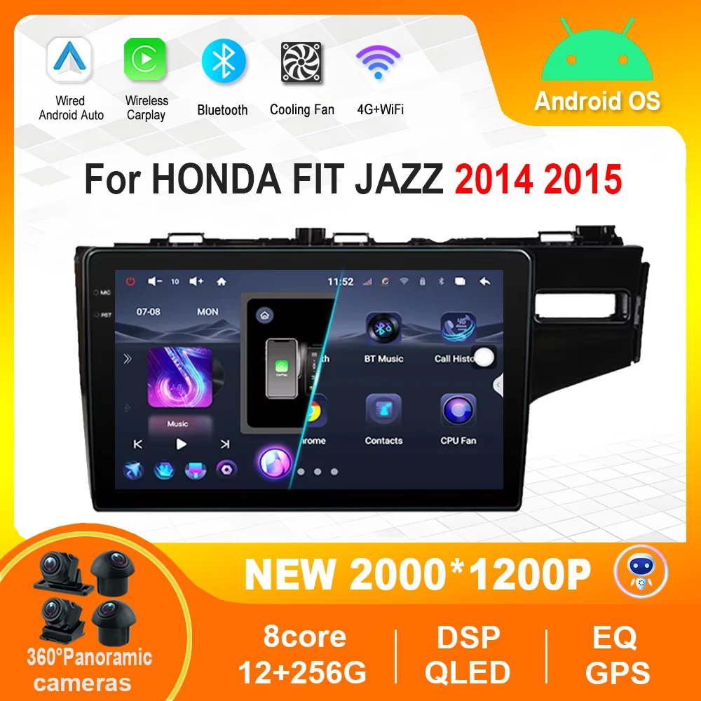 Right Hand Drvie for HONDA FIT JAZZ 2014 2015 Android Auto Car Video Multimedia Player HD Touch Screen DSP Stereo GPS Navigation