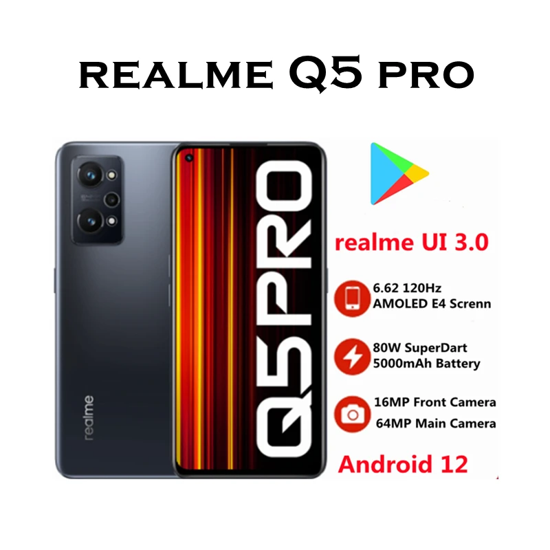 هاتف ذكي Realme Q5 Pro 5G سنابدراجون 870 6.62 بوصة 120 هرتز AMOLED E4 شاشة 80 وات SuperDart 5000 مللي أمبير 64 ميجابكسل إصدار صيني