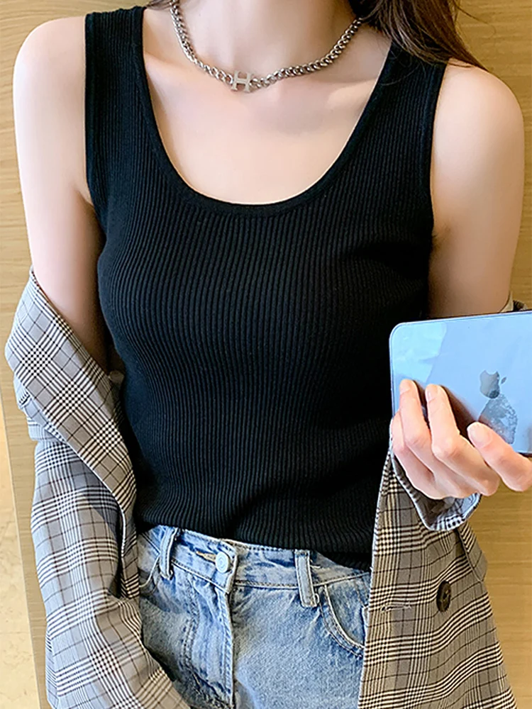 

Women's Knitted Svel round Ne Vest Spring Autumn Versatile Slimming Base Layer irt Suit Inner Wear Color