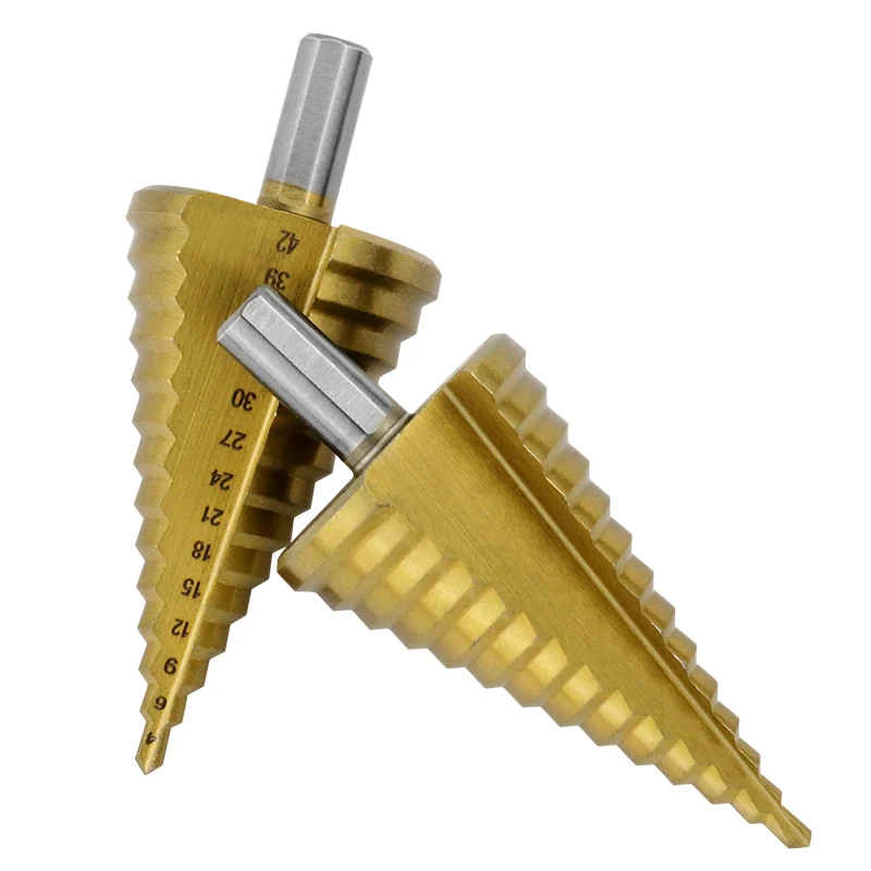 Triangle Handle Straight Groove Pagoda Drill 4-42 Titanium Plated Step Drill Electric Tool For Drilling  Expanding And Opening