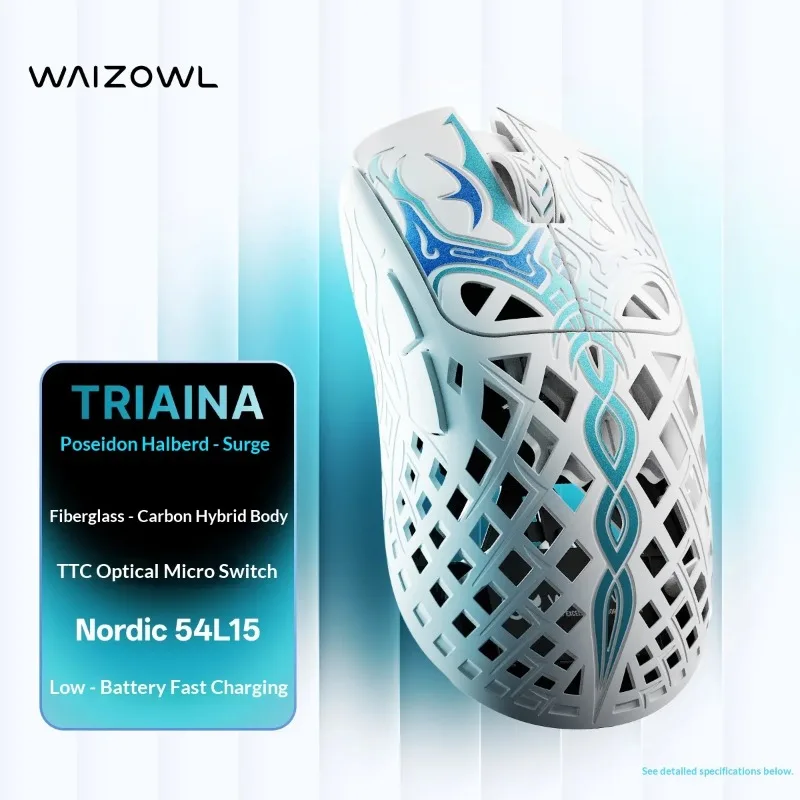Mouse Gamer Sem Fio Waizowl TRIAINA com Sensor PAW3950, Chip N54L15, 8K Polling, Rastreamento de 20000FPS e Latência Ultrabaixa para Gamers Profission