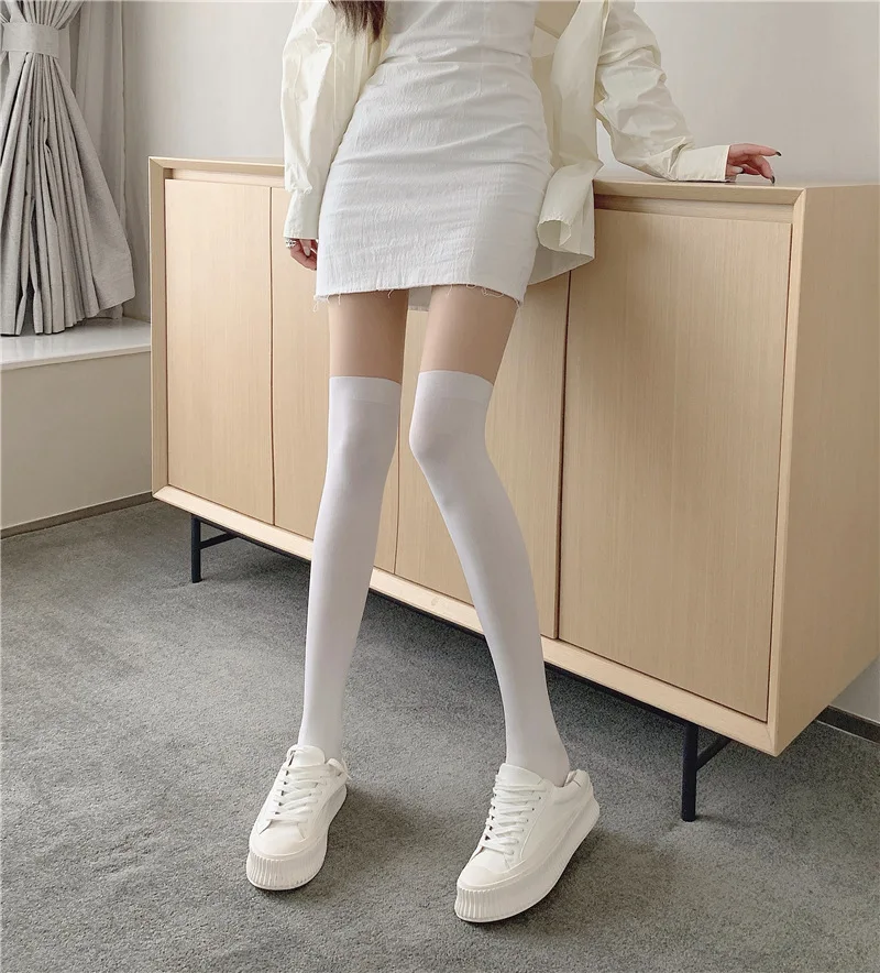Damen Mädchen Ultra Dünne Transparente Strumpfhose Patchwork Durchsichtige WEIßE Overknee-Strümpfe Damen Strumpfwaren Überknie Gestreifte Strumpfhosen – Detail 7