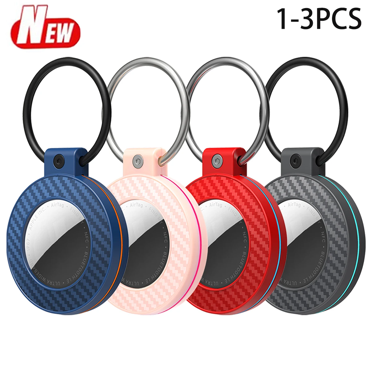 1-3PCS For Apple AirTag Keychain Holder, Carbon Fiber Texture Protective Case with Secure Lock Buckle, for Keys, Bags, Pets