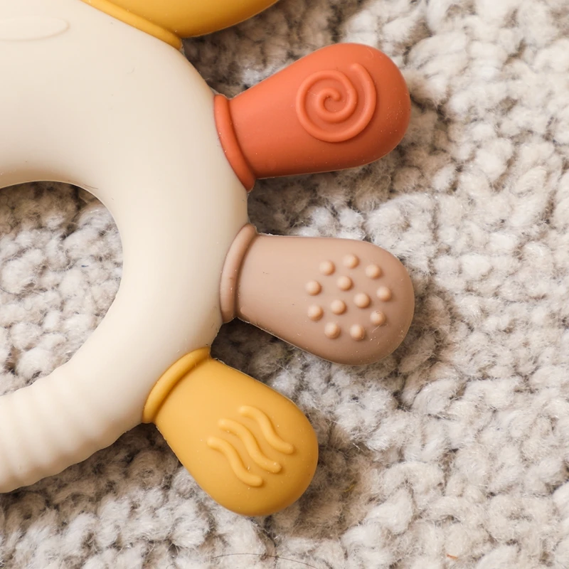Silikon Baby Beißring Baby Spielzeug 0 bis 12 Monate BPA FREI Kauen Zahnen Spielzeug Krabbe Mehrfarbige Beißring Reborn Silikon Spielzeug geschenk – Detail 14