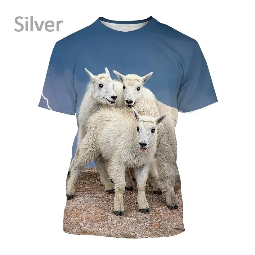 2024 New Funny Animal Goat Men\'s T-shirts Women\'s 3D Printing T-shirt Casual Round Neck Short-sleeved Street Style T-shirt Tops