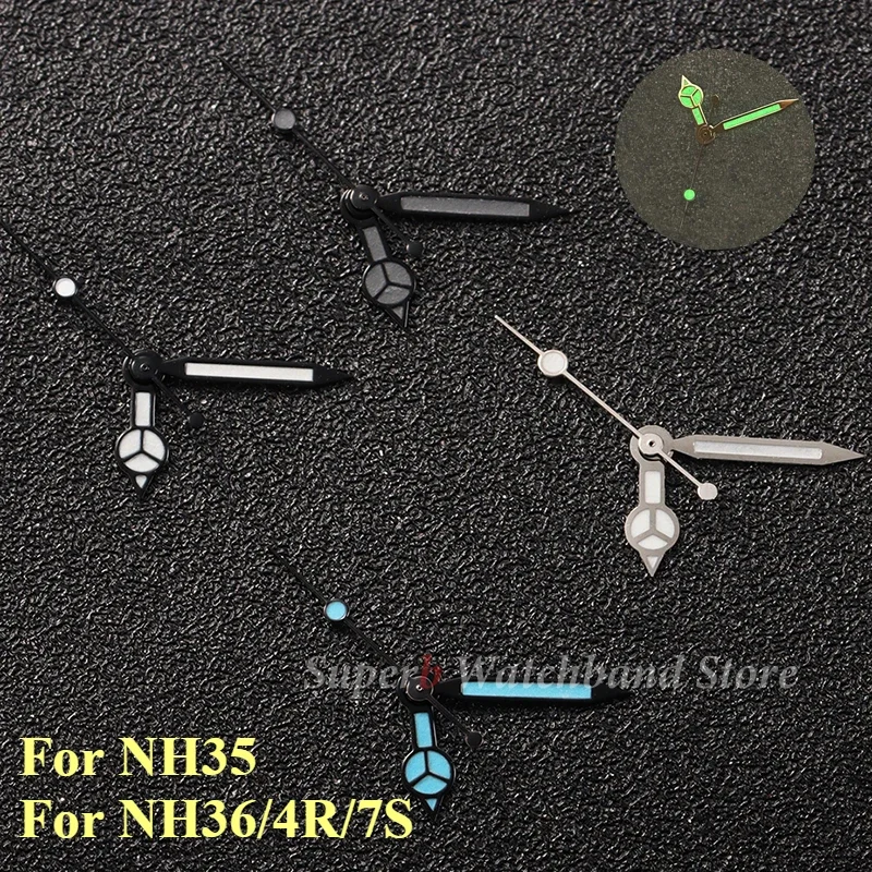 NH35 นาฬิกามือสีฟ้า Yacht มือสีเขียวส่องสว่างสําหรับ NH35/NH36/4R/7S การเคลื่อนไหวนาฬิกาดําน้ําอุปกรณ์เสริม Silver Blue วินาทีมือ