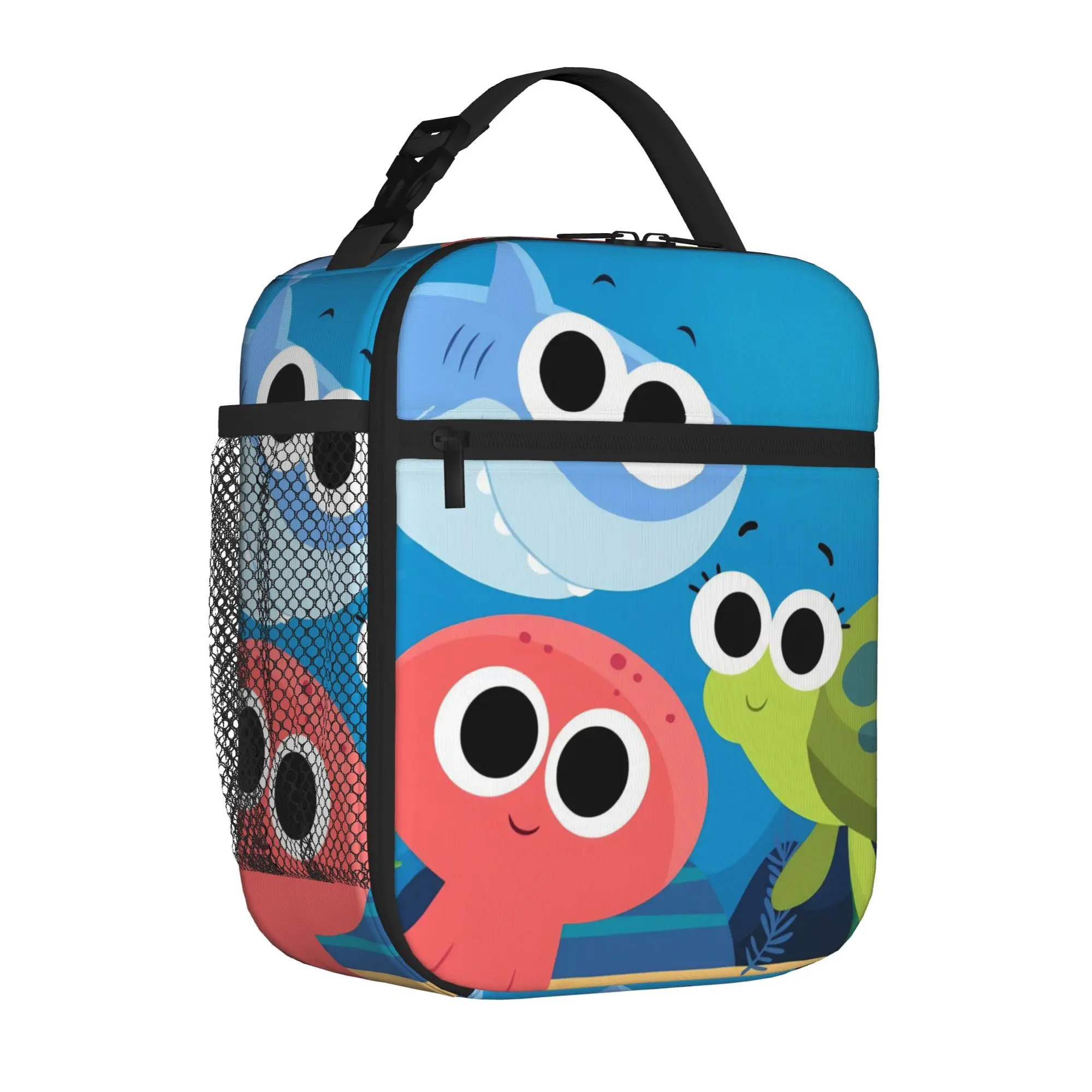 Finny Sharks Teaching ABC Insulated Lunch Tote Bag for Picnic English Cartoon Lightweight Thermal Cooler Large Size Food Bag