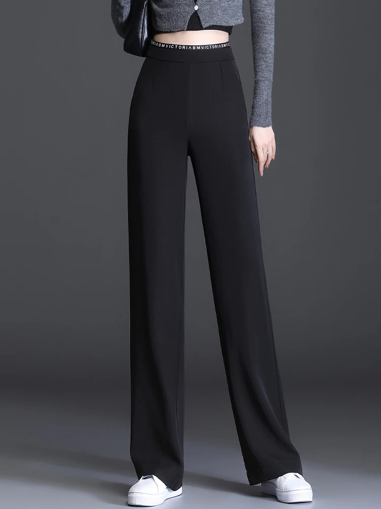 

Slim Wide Leg Pants Women's High Waist Trousers Black Casual Straight Cut Pants Spring Autumn New Style Suit Style Polyester ...