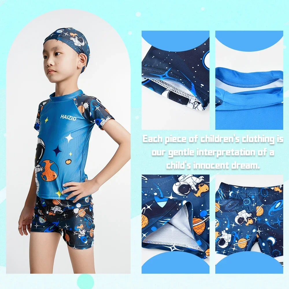 2024 Children\'s New Swimsuit Cartoon Pattern Children\'s Swimwear Boys Split Design Suitable Swimming Suit Beachwear with Hat