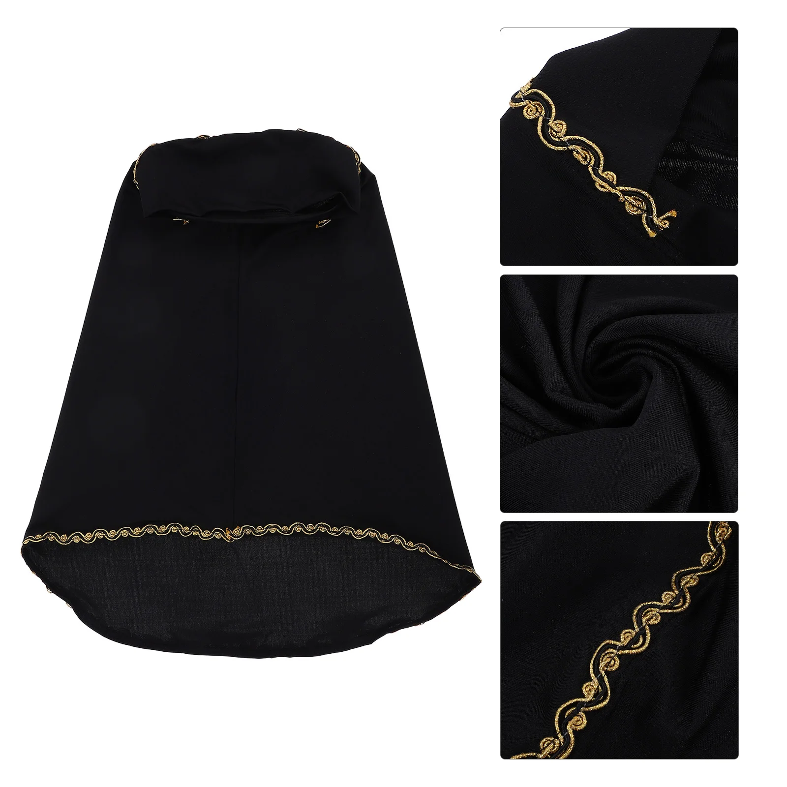 قبعة حجاب عمامة إسلامية غطاء سفلي بلون ذهبي مزخرف للذقن خفيفة الوزن قابلة للتنفس غطاء للرقبة وشاح رأس رياضي خارجي