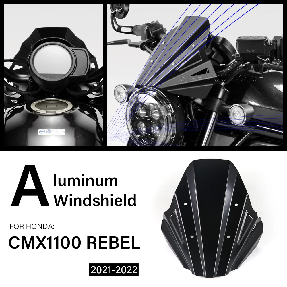 

Motorcycle Windshield Fairing For HONDA REBEL CMX1100 CMX 1100 2021 2022 REBEL1100 Windscreen Wind Shield Deflector 2mm,Black