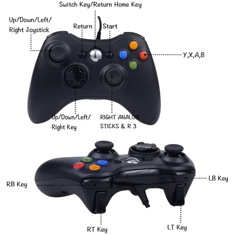 Gamepad joystick portatile con controller Xbox 360 cablato USB per PC Windows compatibile con giochi Xbox