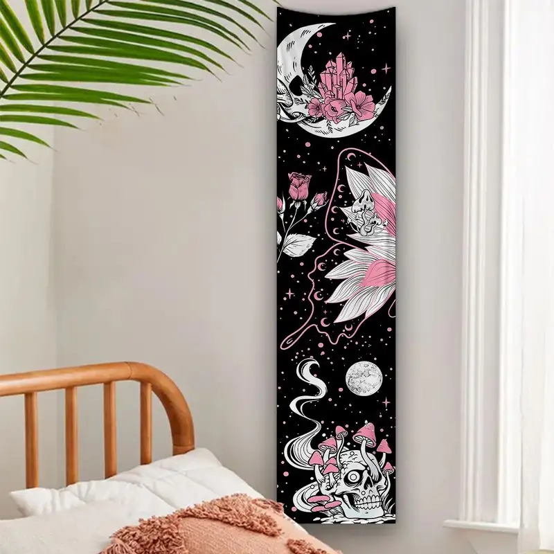 VIKAMA Black Pink Gothic Style Skull Crystal Moon Strip Tapestry Wall Decoration Entrance Room Decoration Home Decoration
